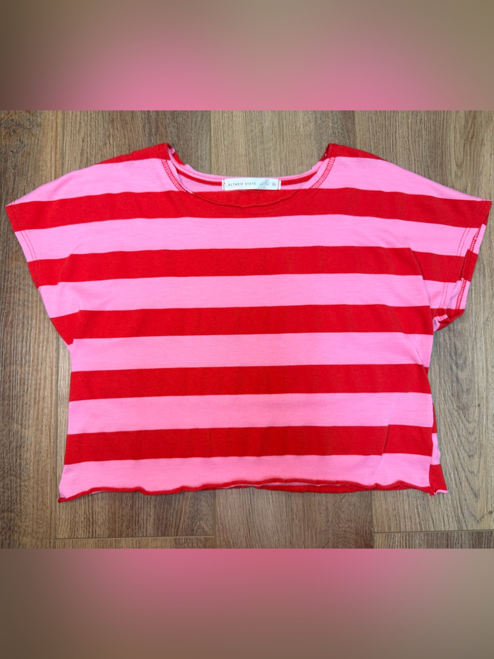 Altar'd State Pink and Red Striped Crop Top